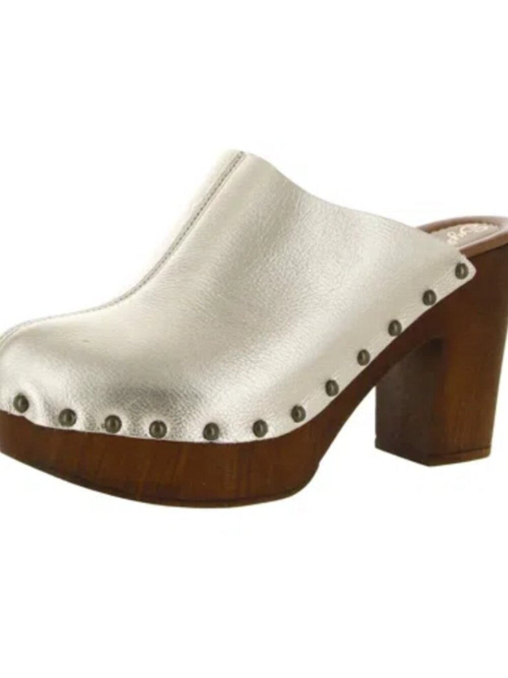 Seychelles Go All Out Womens Leather Slip On Clogs Platinum Studded Size 7